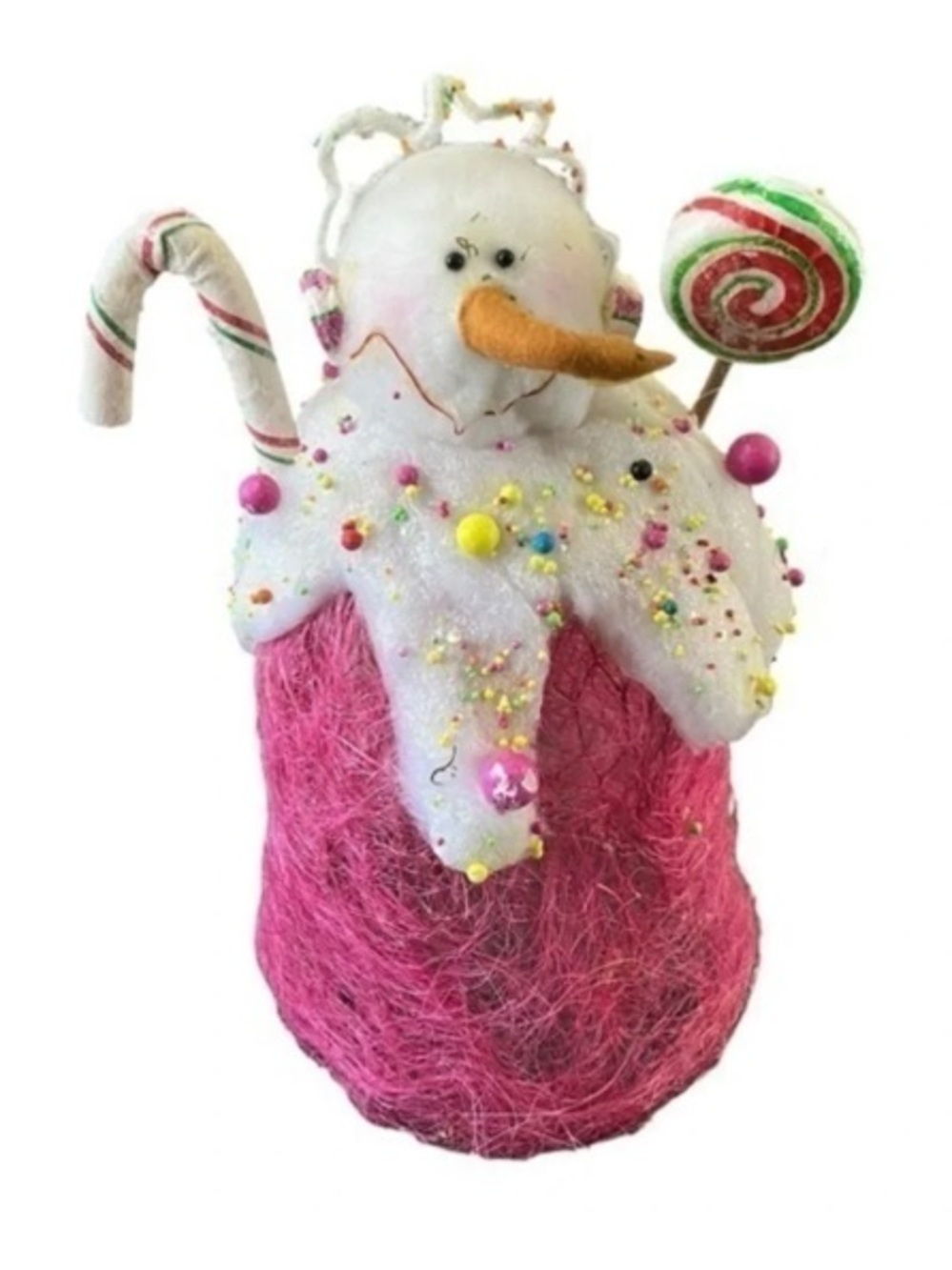 Pink Snowman Table Accent with Candy Details - Unbranded